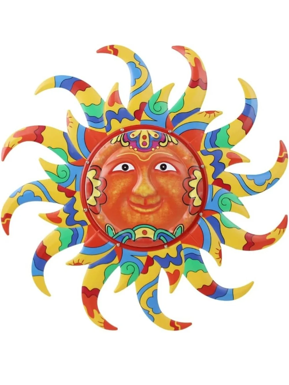 Colorful Sun Face Metal Wall Decor - Multicolor